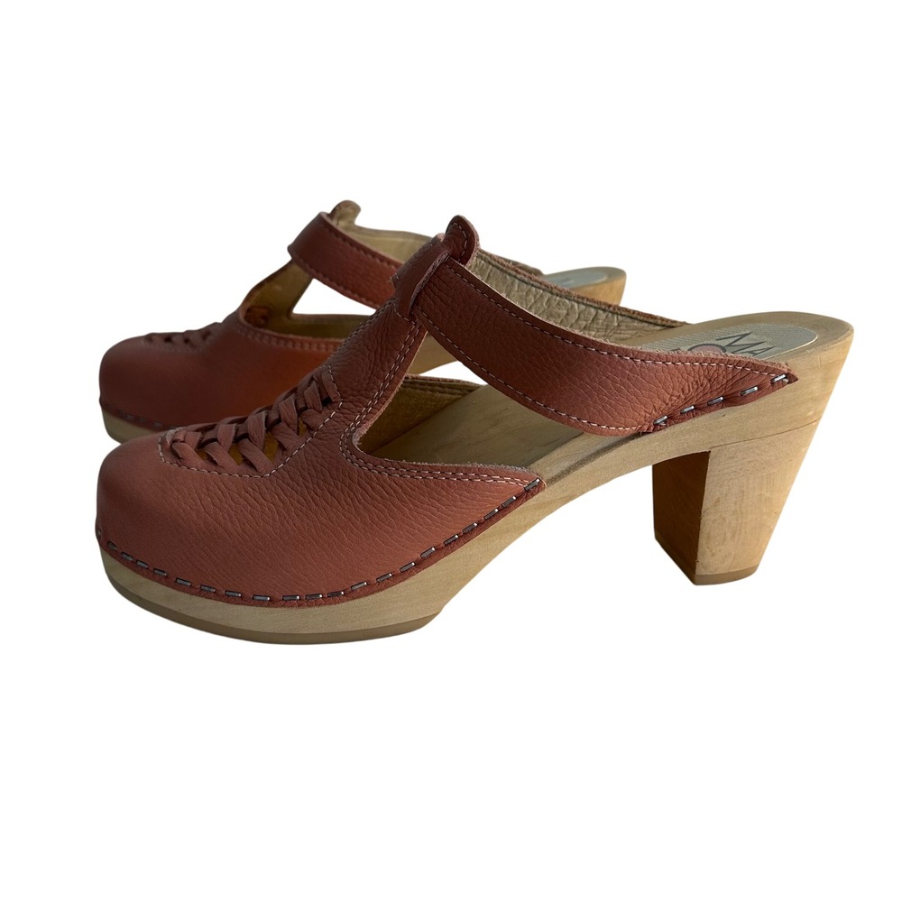 Maguba of Sweden Nairobi Leather T Strap Clogs Size 40 US 10 Putty Pink Boho - Picture 2 of 9
